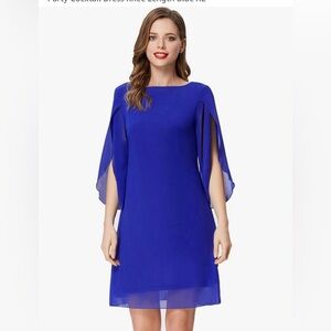 GRACE KARIN Women Casual Office Dress 3/4 Sleeve Chiffon Knee Length Blue XL